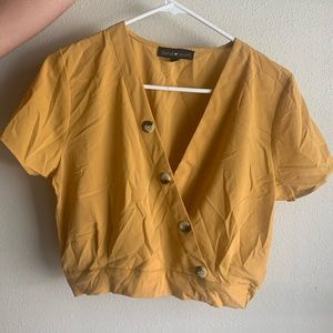 Mustard button down crop top (L)
